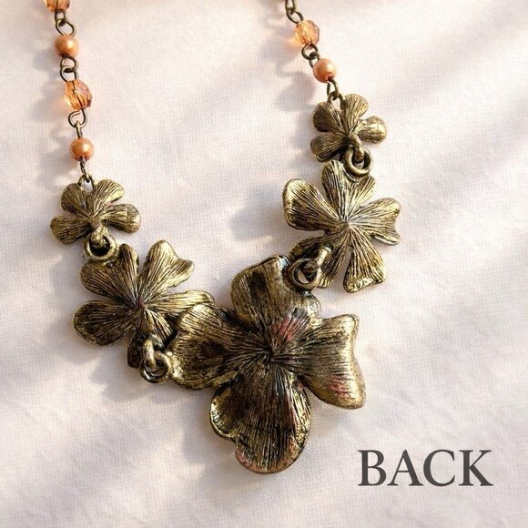 Vintage VCLM Floral Statement Necklace Rhinestone Flower Beaded 16" to 18" - Picture 7 of 9